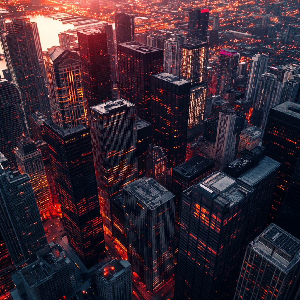 Financial district aerial — secure environments