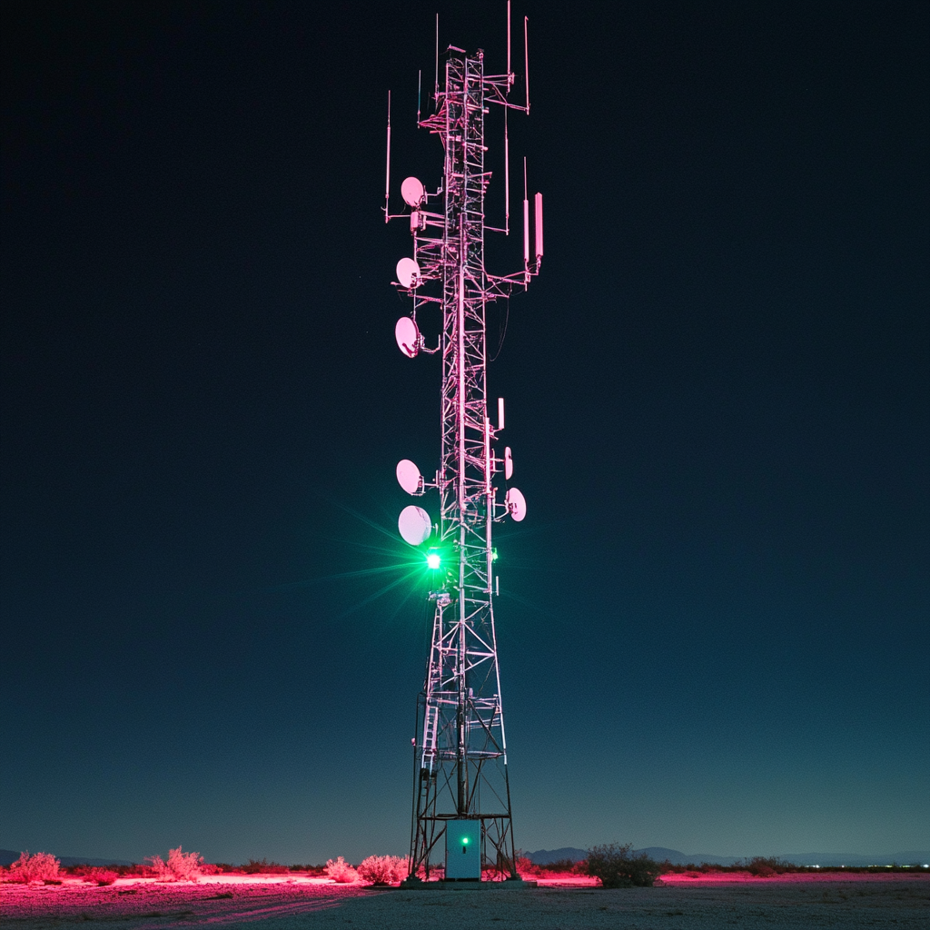 Microwave tower at dusk &mdash; carrier-grade connectivity